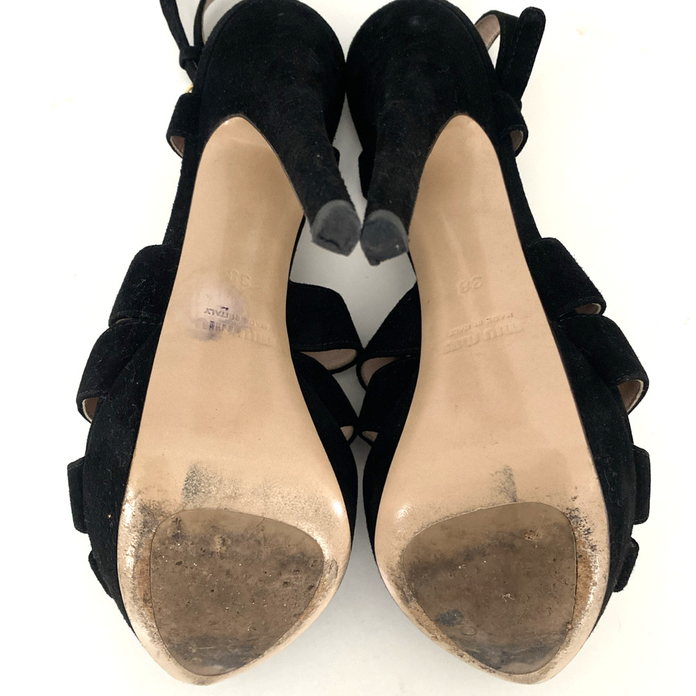 Miu Miu Slingback Platform Sandal Black Suede Cage Peep Toe Slim Heel St… - Picture 7 of 8